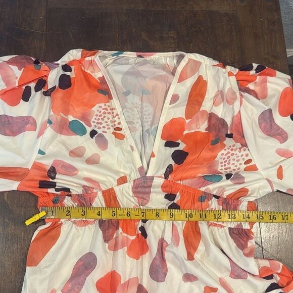 Puff Sleeve Floral Maxi Bohemian V Neck Tiered Casual Tiered Summer Maxi - Picture 14 of 16